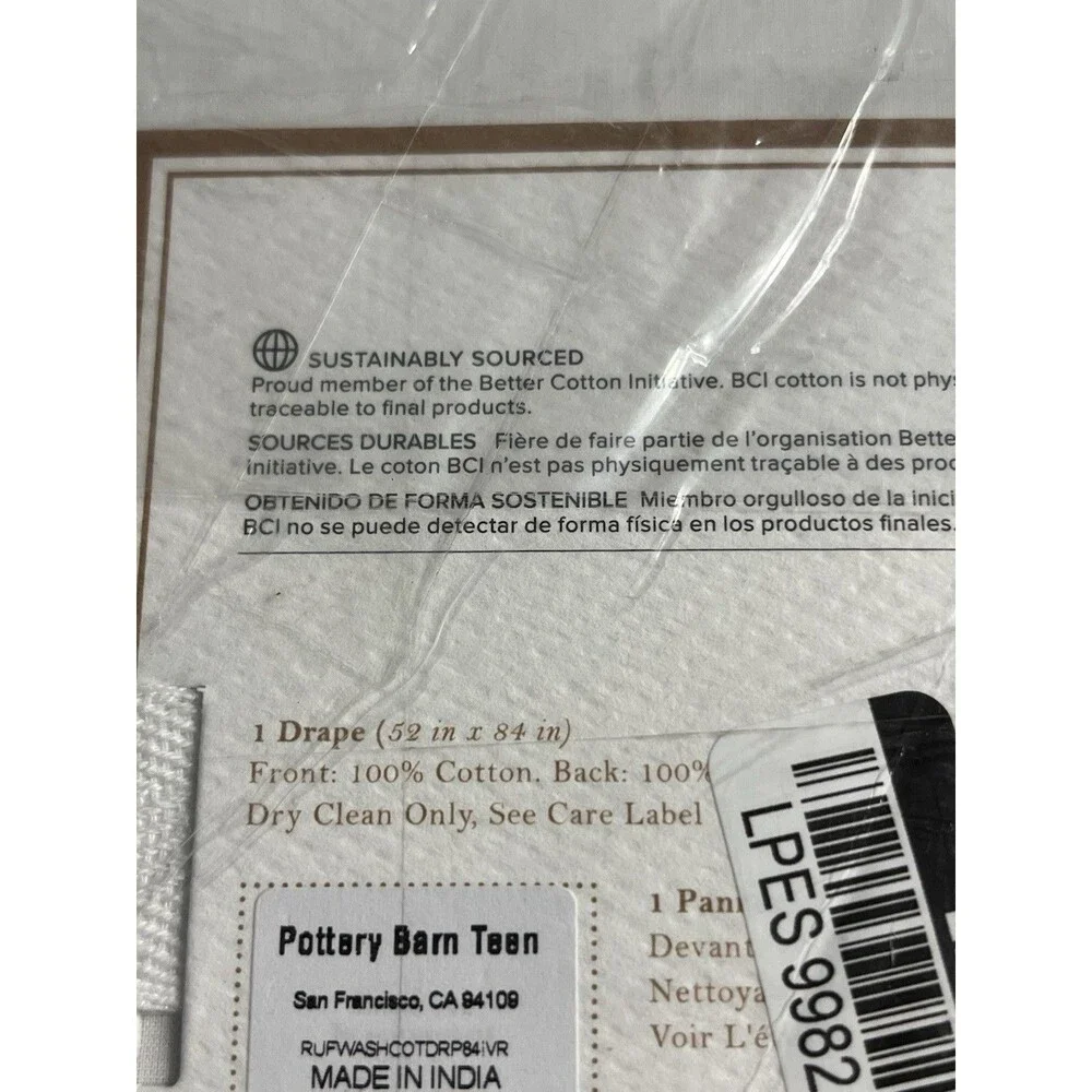 Pair of Pottery Barn Washed Cotton Ruffle Drape Curtains 52x84” per Panel